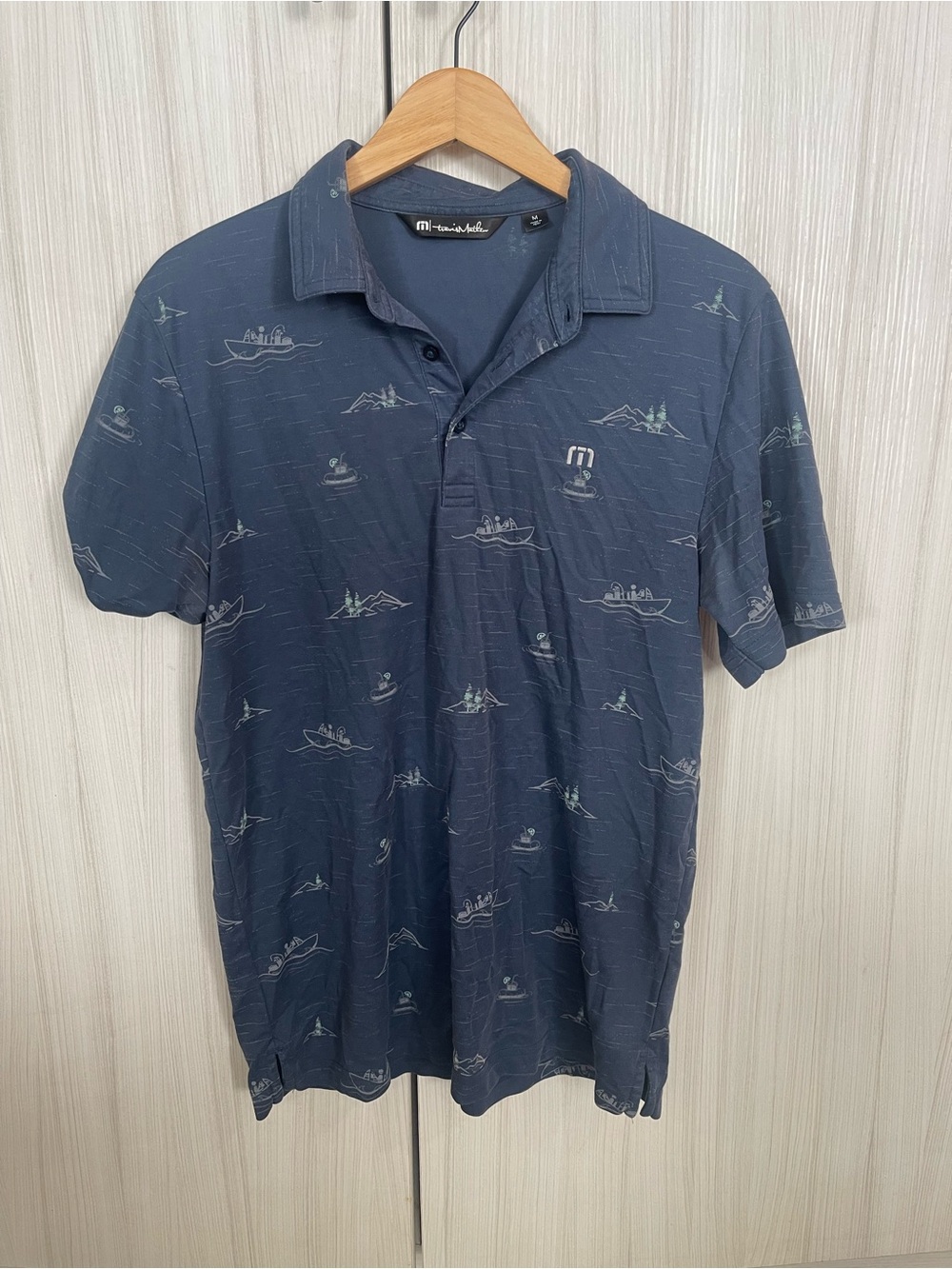Travis Mathew Navy Blue Boat-Print Polo